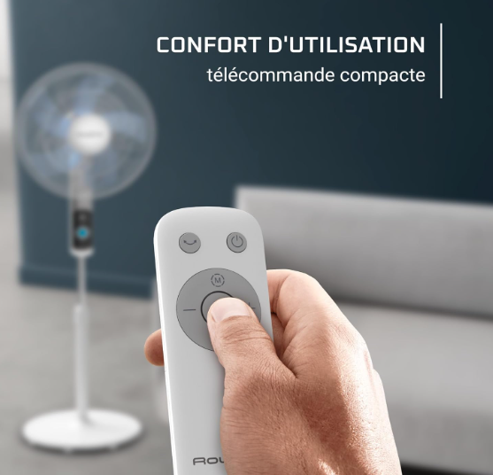 Ventilador de pie Rowenta Turbo Silence VU5650 con 12 Velocidades, 35 dB, Pantalla LED, Temporizador y Mando | Modo Silent Night | Blanco