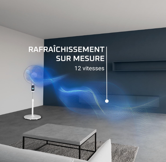 Ventilador de pie Rowenta Turbo Silence VU5650 con 12 Velocidades, 35 dB, Pantalla LED, Temporizador y Mando | Modo Silent Night | Blanco