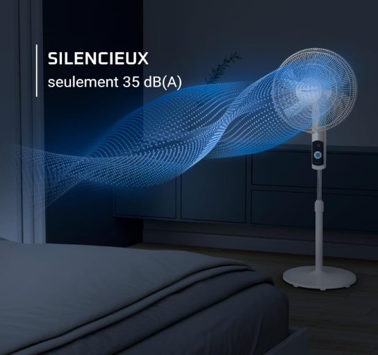 Ventilador de pie Rowenta Turbo Silence VU5650 con 12 Velocidades, 35 dB, Pantalla LED, Temporizador y Mando | Modo Silent Night | Blanco