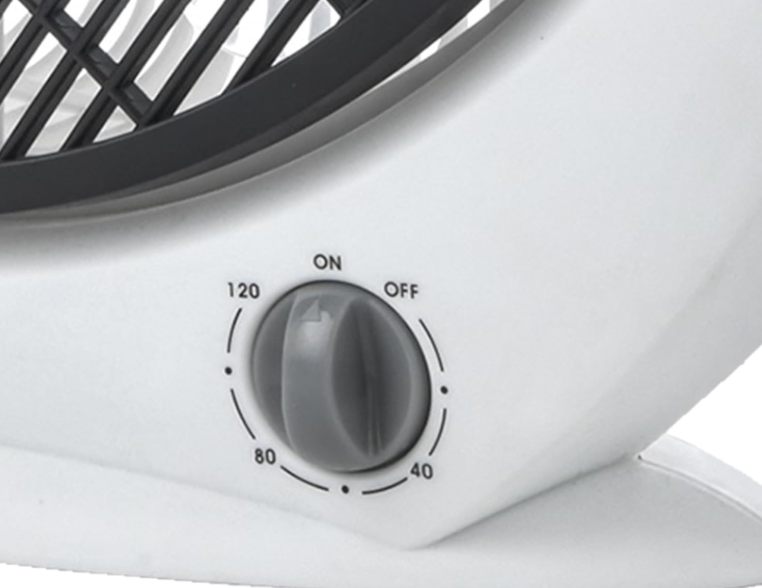 Ventilador portátil Jocca Box Fan de 30 cm con 5 Aspas, 3 Velocidades, Temporizador y Sistema Antivuelco | Suelo o Mesa | Blanco