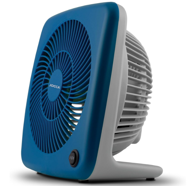 Ventilador portátil Jocca Box Fan de 30 cm y 30W con 5 Aspas, 3 Velocidades, Temporizador y Sistema Antivuelco | Suelo o Mesa | Azul