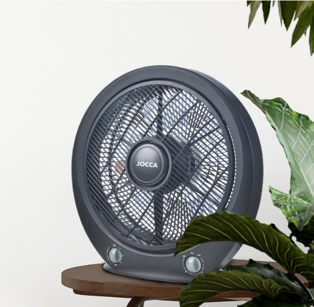 Ventilador portátil Jocca Box Fan de 30 cm con 5 Aspas, 3 Velocidades, Temporizador y Sistema Antivuelco | Suelo o Mesa | Negro