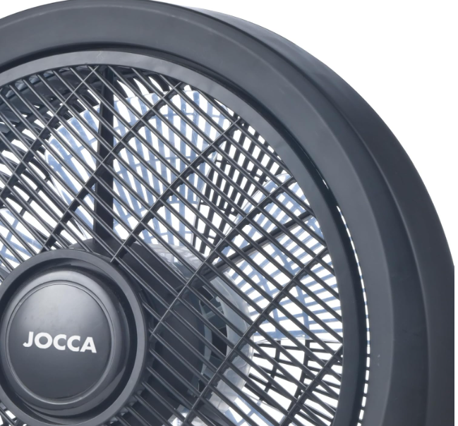 Ventilador portátil Jocca Box Fan de 30 cm con 5 Aspas, 3 Velocidades, Temporizador y Sistema Antivuelco | Suelo o Mesa | Negro