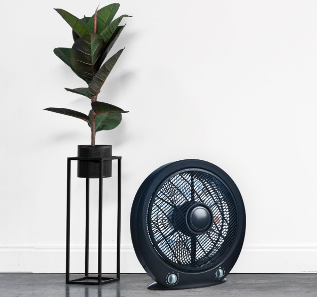 Ventilador portátil Jocca Box Fan de 30 cm con 5 Aspas, 3 Velocidades, Temporizador y Sistema Antivuelco | Suelo o Mesa | Negro