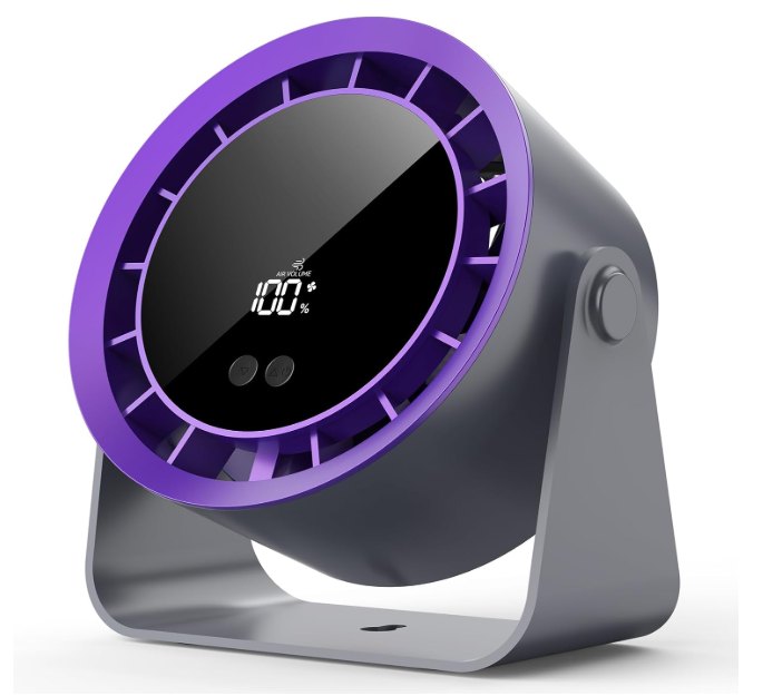 Ventilador de mesa USB Timiyou con 100 Velocidades, Pantalla LED, Giro 360°, Batería 2400 mAh (12h) y Modo 2 en 1 Mesa/Pared | Silencioso y Portátil