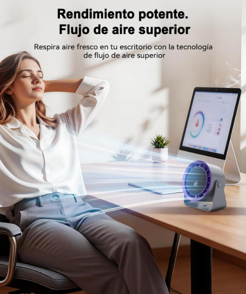 Ventilador de mesa USB Timiyou con 100 Velocidades, Pantalla LED, Giro 360°, Batería 2400 mAh (12h) y Modo 2 en 1 Mesa/Pared | Silencioso y Portátil