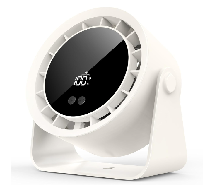 Ventilador de mesa Timiyou USB recargable con 100 ajustes continuos, giro 360°, hasta 12h de uso y diseño 2 en 1 Mesa/Pared | Silencioso | Blanco