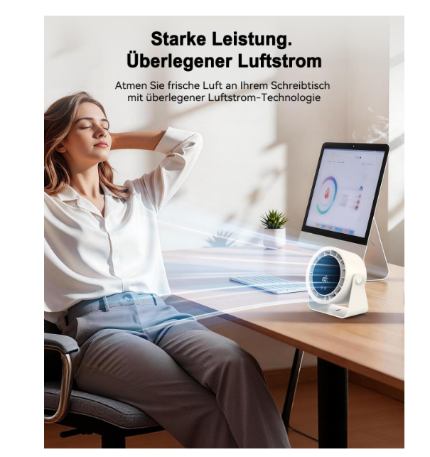 Ventilador de mesa Timiyou USB recargable con 100 ajustes continuos, giro 360°, hasta 12h de uso y diseño 2 en 1 Mesa/Pared | Silencioso | Blanco