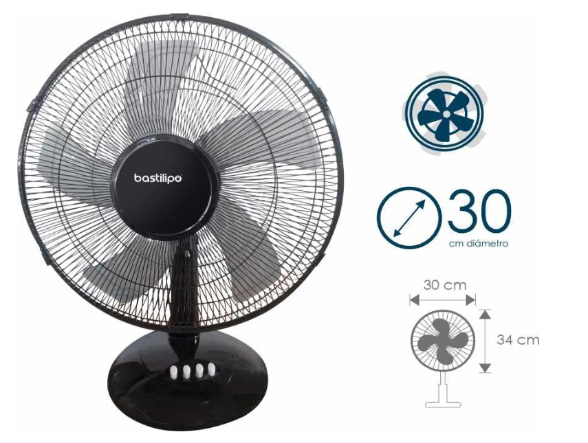 Ventilador de mesa Bastilipo Roche de 35W con 3 Velocidades | Compacto, Estable y Silencioso