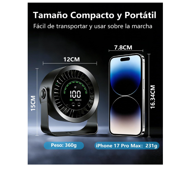 Ventilador de mesa DDKJ silencioso con 100 ajustes continuos, pantalla LED, batería 4000 mAh (13h) y diseño 2 en 1 Mesa/Pared | USB Recargable | Negro