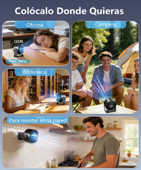 Ventilador de mesa DDKJ silencioso con 100 ajustes continuos, pantalla LED, batería 4000 mAh (13h) y diseño 2 en 1 Mesa/Pared | USB Recargable | Negro