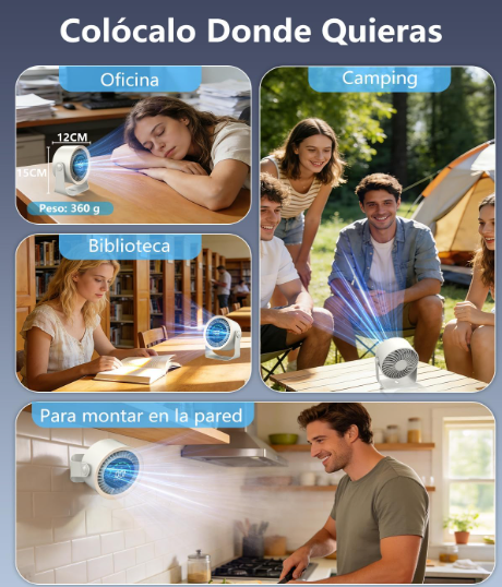 Ventilador de mesa DDKJ silencioso en color blanco con 100 ajustes continuos, pantalla LED, batería 4000 mAh (13h) y diseño 2 en 1 Mesa/Pared | USB Recargable