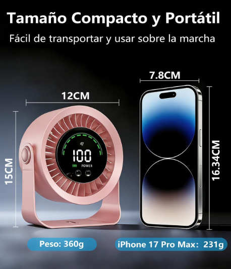 Ventilador de mesa DDKJ silencioso rosa con 100 ajustes continuos, pantalla LED, batería 4000 mAh (13h) y diseño 2 en 1 Mesa/Pared | USB Recargable