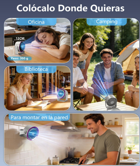 Ventilador de mesa DDKJ gris morado con 100 ajustes continuos, pantalla LED, batería 4000 mAh (13h) y diseño 2 en 1 Mesa/Pared | USB Recargable | Silencioso