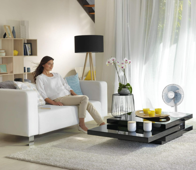 Ventilador de mesa Rowenta Essential VU2330 de 30 cm con 3 velocidades, oscilación automática y diseño silencioso | Compacto y Portátil | Blanco