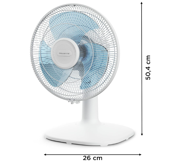 Ventilador de mesa Rowenta Essential VU2330 de 30 cm con 3 velocidades, oscilación automática y diseño silencioso | Compacto y Portátil | Blanco