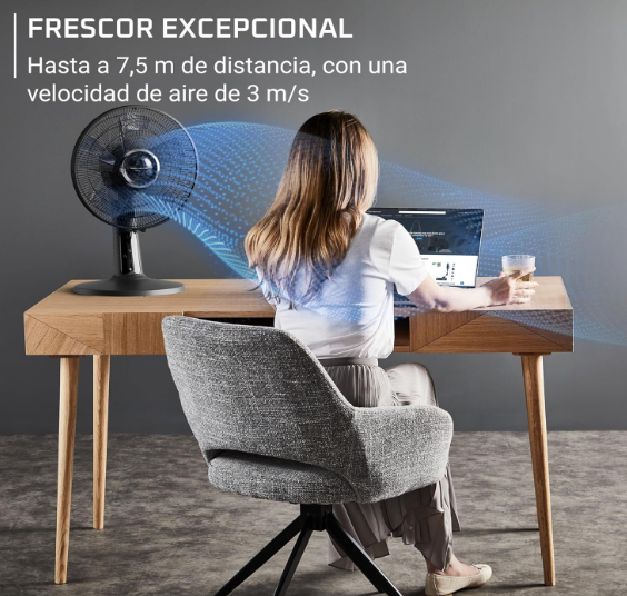 Ventilador de sobremesa Rowenta Turbo Silence Extreme+ VU2750F0 con 3 velocidades, bajo consumo y frescor silencioso | Alto rendimiento | Negro