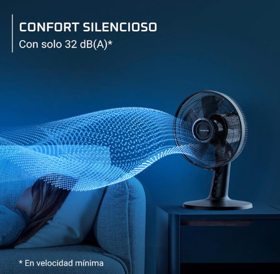 Ventilador de sobremesa Rowenta Turbo Silence Extreme+ VU2750F0 con 3 velocidades, bajo consumo y frescor silencioso | Alto rendimiento | Negro