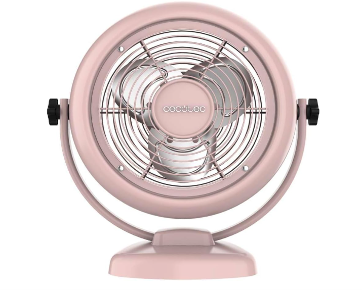 Ventilador de sobremesa Cecotec EnergySilence 800 RetroDesk Pink de 20W y 8" con 2 velocidades, 3 aspas aerodinámicas e inclinación ajustable | Base estable