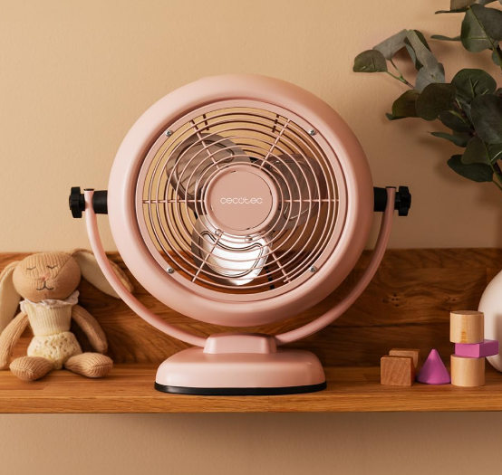 Ventilador de sobremesa Cecotec EnergySilence 800 RetroDesk Pink de 20W y 8" con 2 velocidades, 3 aspas aerodinámicas e inclinación ajustable | Base estable
