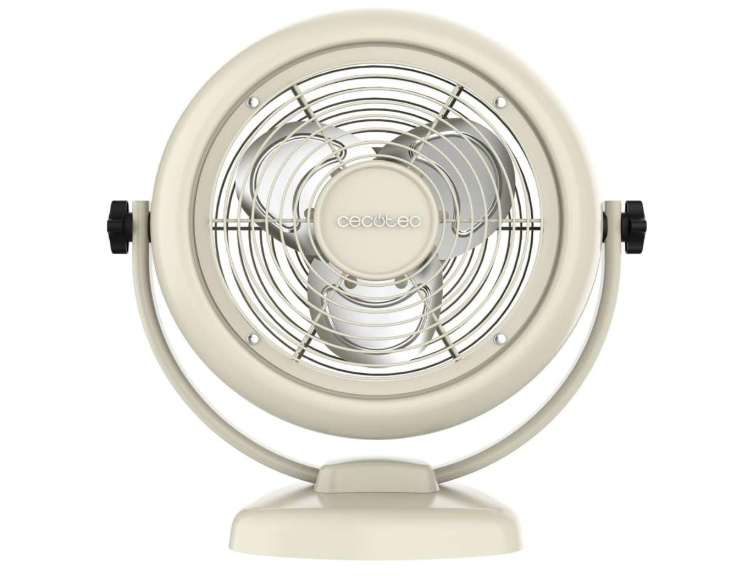 Ventilador de sobremesa Cecotec EnergySilence 800 RetroDesk Beige de 20W y 8" con 2 velocidades, 3 aspas aerodinámicas e inclinación ajustable | Base estable