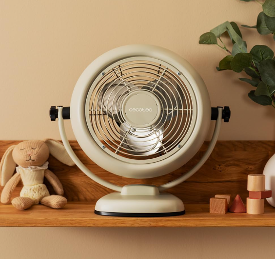 Ventilador de sobremesa Cecotec EnergySilence 800 RetroDesk Beige de 20W y 8" con 2 velocidades, 3 aspas aerodinámicas e inclinación ajustable | Base estable
