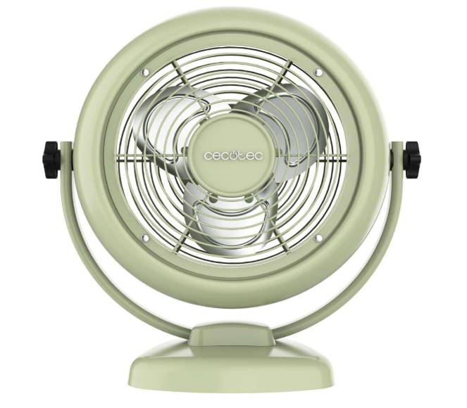 Ventilador de sobremesa Cecotec EnergySilence 800 RetroDesk Green de 20W y 8" con 2 velocidades, 3 aspas aerodinámicas e inclinación ajustable | Base estable | Verde