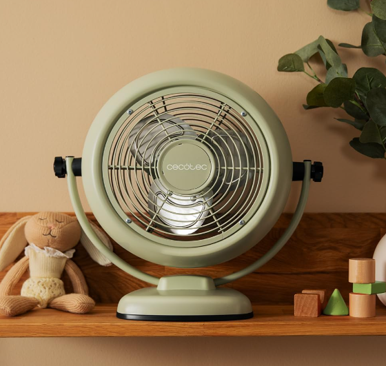 Ventilador de sobremesa Cecotec EnergySilence 800 RetroDesk Green de 20W y 8" con 2 velocidades, 3 aspas aerodinámicas e inclinación ajustable | Base estable | Verde