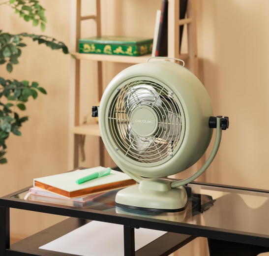 Ventilador de sobremesa Cecotec EnergySilence 800 RetroDesk Green de 20W y 8" con 2 velocidades, 3 aspas aerodinámicas e inclinación ajustable | Base estable | Verde