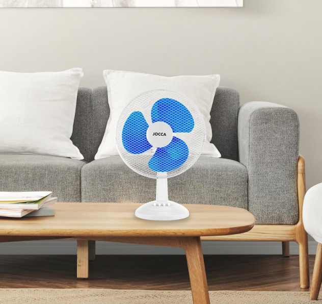 Ventilador de mesa Jocca 30 cm con 3 velocidades, oscilación, cabezal reclinable y bajo consumo 40W | Silencioso y compacto