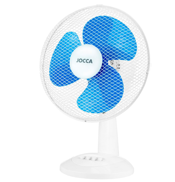 Ventilador de mesa Jocca 30 cm con 3 velocidades, oscilación, cabezal reclinable y bajo consumo 40W | Silencioso y compacto
