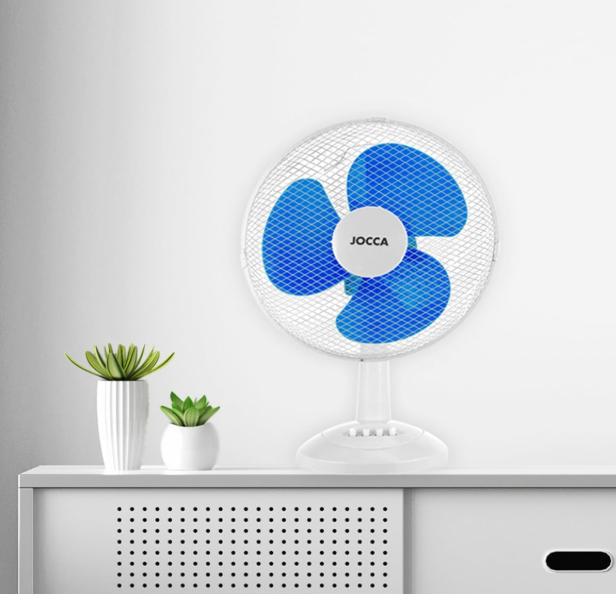 Ventilador de mesa Jocca 30 cm con 3 velocidades, oscilación, cabezal reclinable y bajo consumo 40W | Silencioso y compacto