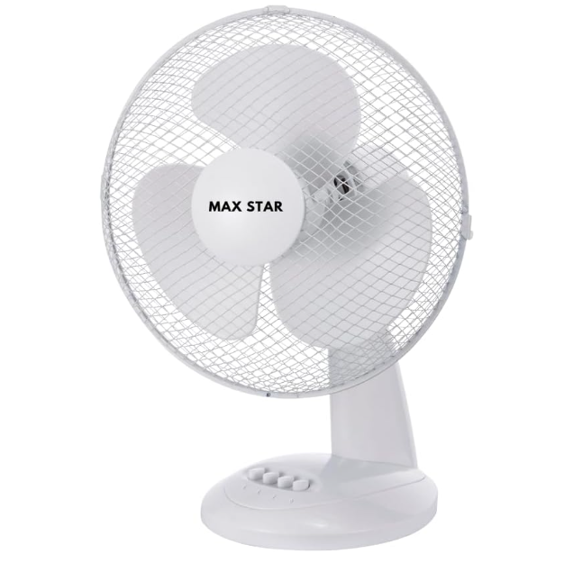 Ventilador de sobremesa Max Star MS‑2416 de 16" con 3 velocidades, motor 40W, rejilla protectora y sistema anti‑vuelco | Silencioso y portátil