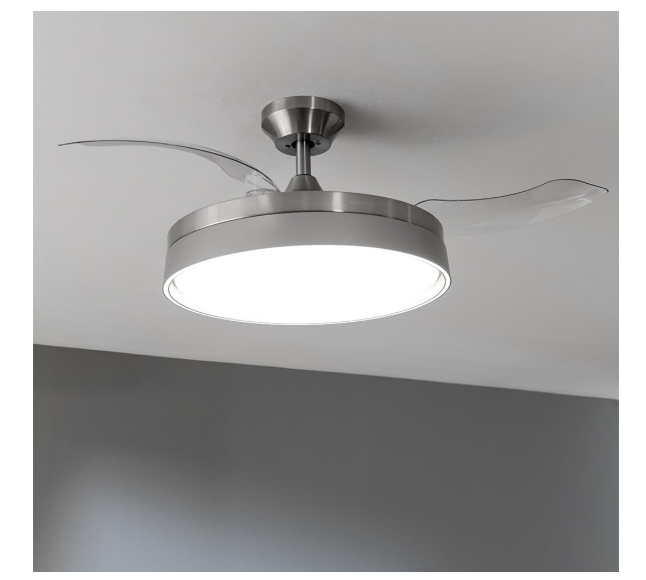 Ventilador de techo Cecotec EnergySilence Aero 4280 Invisible Steel con aspas retráctiles, luz LED, 40W, 42", temporizador y función verano‑invierno