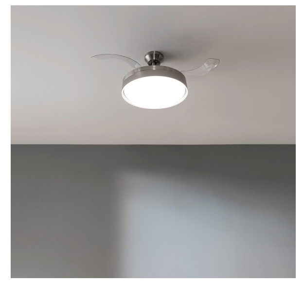 Ventilador de techo Cecotec EnergySilence Aero 4280 Invisible Steel con aspas retráctiles, luz LED, 40W, 42", temporizador y función verano‑invierno