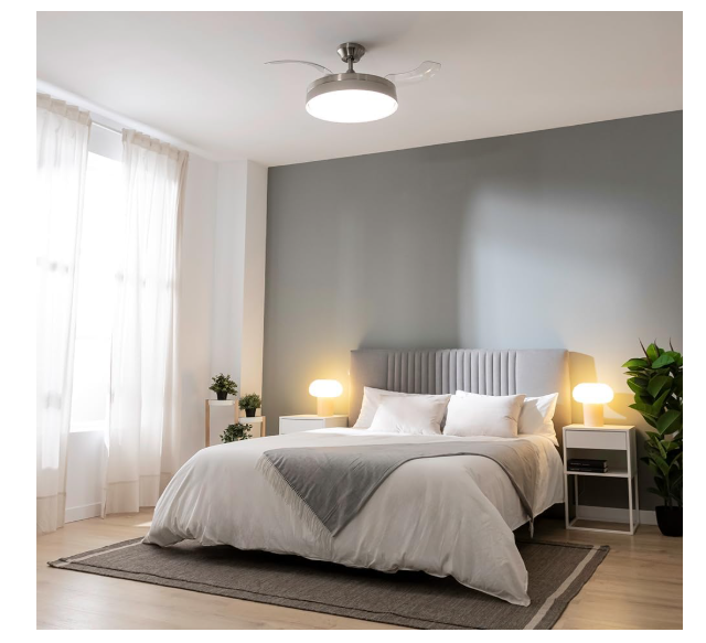 Ventilador de techo Cecotec EnergySilence Aero 4280 Invisible Steel con aspas retráctiles, luz LED, 40W, 42", temporizador y función verano‑invierno