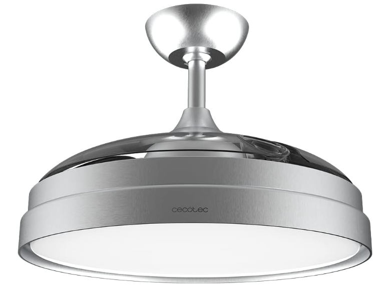 Ventilador de techo Cecotec EnergySilence Aero 4280 Invisible Steel con aspas retráctiles, luz LED, 40W, 42", temporizador y función verano‑invierno