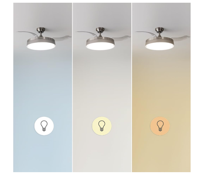Ventilador de techo Cecotec EnergySilence Aero 4280 Invisible Steel con aspas retráctiles, luz LED, 40W, 42", temporizador y función verano‑invierno