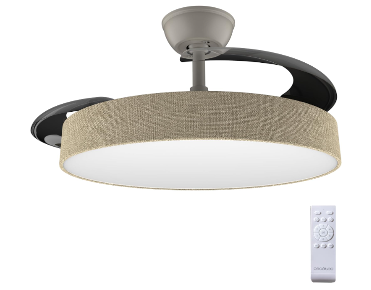 Ventilador de techo Cecotec EnergySilence Aero 4222 Invisible Textile con aspas retráctiles, motor DC 30W, luz LED 3 tonos, 42", 6 velocidades y temporizador