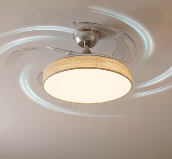 Ventilador de techo Cecotec EnergySilence Aero 4222 Invisible Textile con aspas retráctiles, motor DC 30W, luz LED 3 tonos, 42", 6 velocidades y temporizador