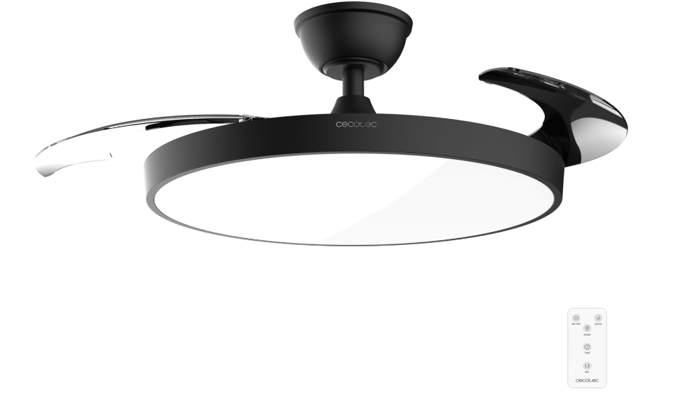 Ventilador de techo Cecotec EnergySilence Aero 300 Air Invisible Black con aspas retráctiles, motor DC 30W, luz LED, 6 velocidades y temporizador 4h