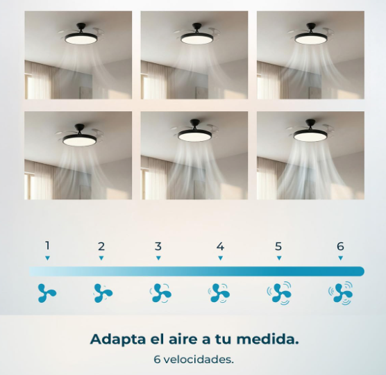 Ventilador de techo Cecotec EnergySilence Aero 300 Air Invisible Black con aspas retráctiles, motor DC 30W, luz LED, 6 velocidades y temporizador 4h