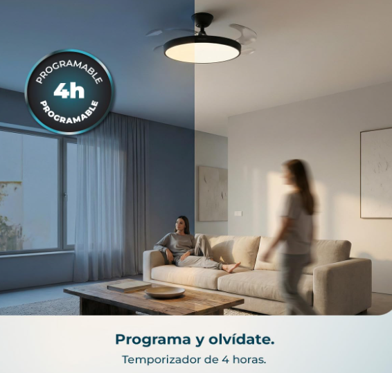 Ventilador de techo Cecotec EnergySilence Aero 300 Air Invisible Black con aspas retráctiles, motor DC 30W, luz LED, 6 velocidades y temporizador 4h