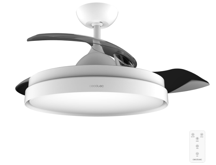 Ventilador de techo Cecotec EnergySilence Aero 4300 Invisible White con aspas retráctiles, luz LED regulable, 35W, 6 velocidades y temporizador