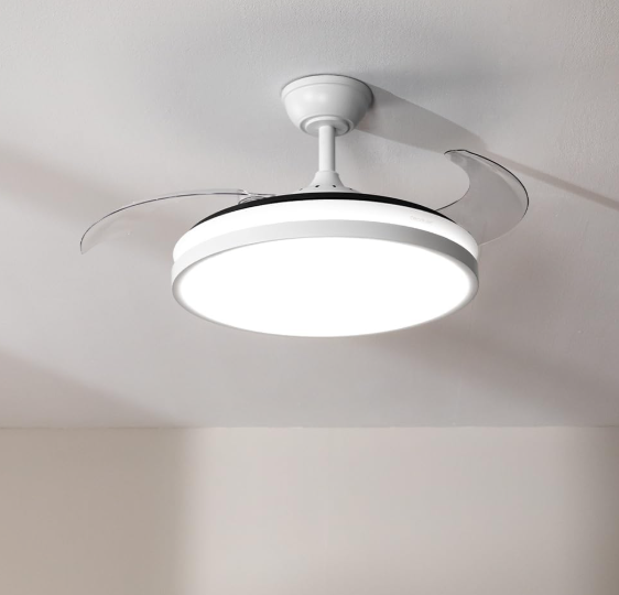 Ventilador de techo Cecotec EnergySilence Aero 4300 Invisible White con aspas retráctiles, luz LED regulable, 35W, 6 velocidades y temporizador