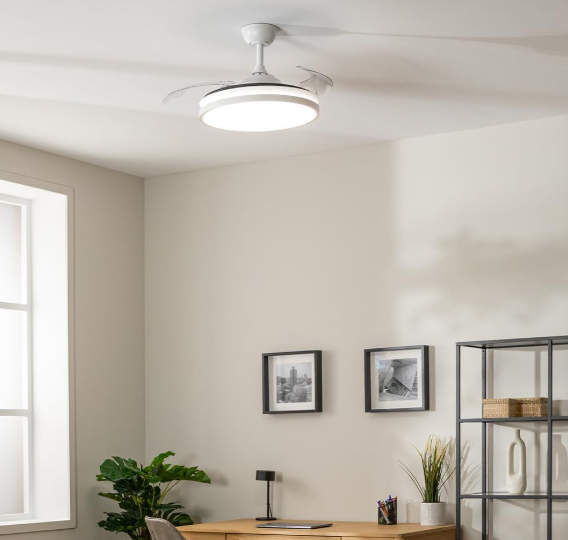 Ventilador de techo Cecotec EnergySilence Aero 4300 Invisible White con aspas retráctiles, luz LED regulable, 35W, 6 velocidades y temporizador