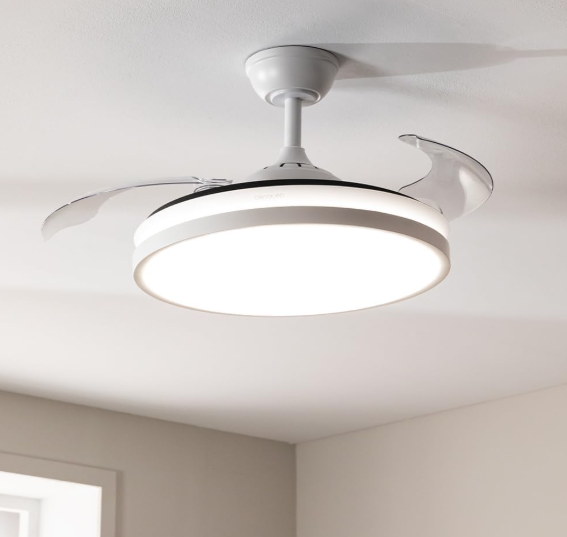 Ventilador de techo Cecotec EnergySilence Aero 4300 Invisible White con aspas retráctiles, luz LED regulable, 35W, 6 velocidades y temporizador