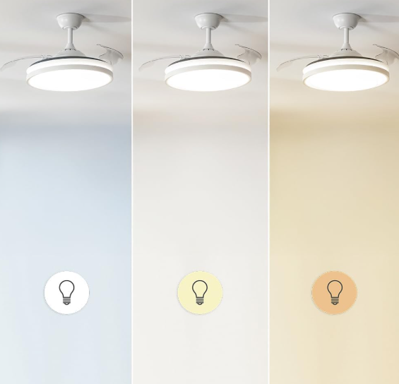 Ventilador de techo Cecotec EnergySilence Aero 4300 Invisible White con aspas retráctiles, luz LED regulable, 35W, 6 velocidades y temporizador
