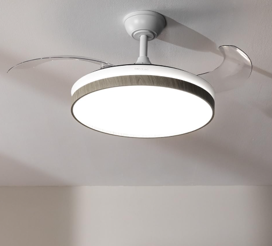 Ventilador de techo Cecotec EnergySilence Aero 4320 Invisible Wood&White con aspas retráctiles, luz LED regulable, 35W, 6 velocidades y temporizador