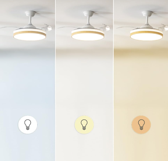 Ventilador de techo Cecotec EnergySilence Aero 4320 Invisible Wood&White con aspas retráctiles, luz LED regulable, 35W, 6 velocidades y temporizador